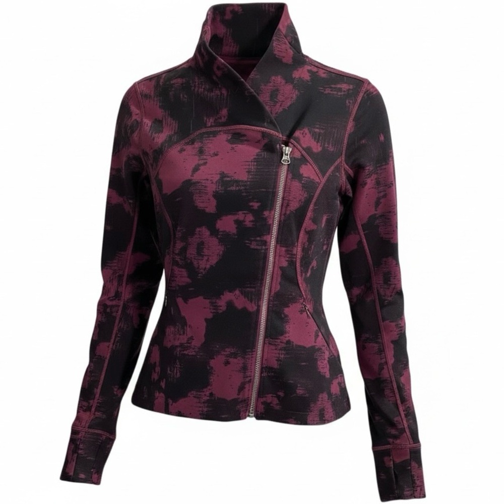 Lululemon Precision Jacket Luon Asymmetrical Zip Black Berry Print Size 6